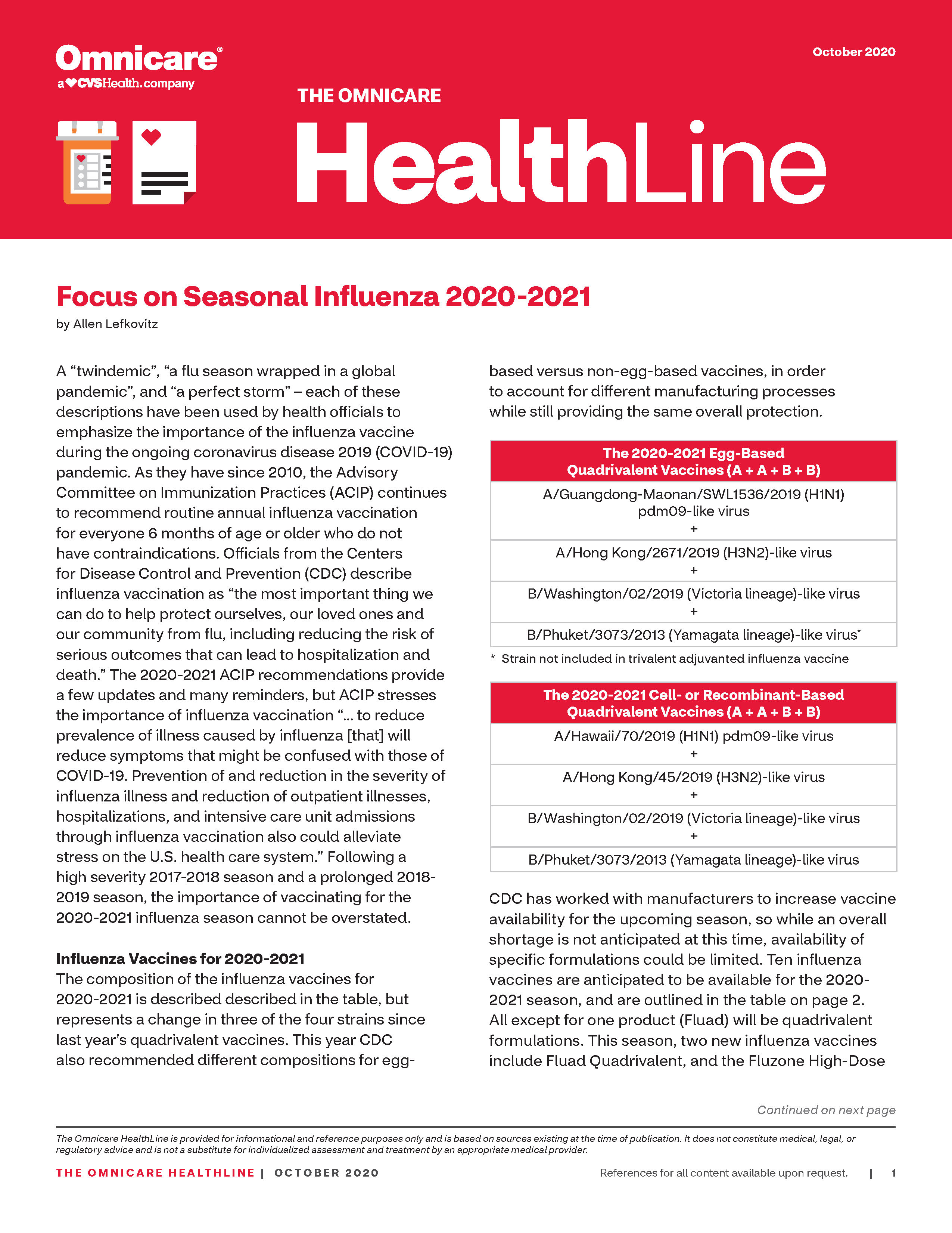 HealthLine Newsletter - October 2020
